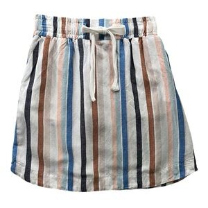 A New Day Women’s Sm White Blue Brown Pink Striped Linen Blend A-line Mini Skirt